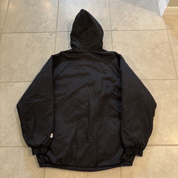 Vintage Starter Chicago Bulls Jacket Sz XL Black Red Full Zip Puffer Hooded NBA - Picture 12 of 12